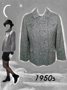 Blazer Wool Blend Multi Fleck, Fall Winter Double Breasted Jacket- 50s Vintage